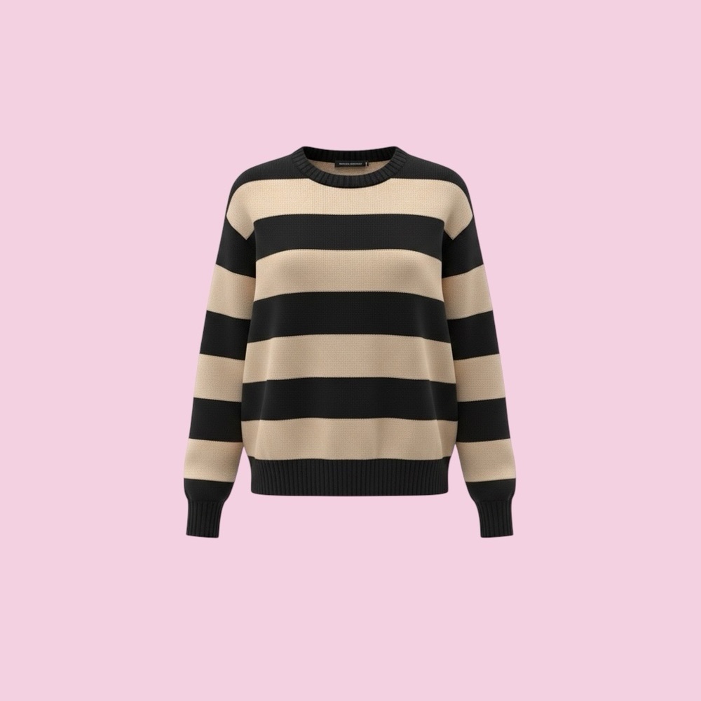 Brandy Melville Navy and Beige Striped Knit Sweater